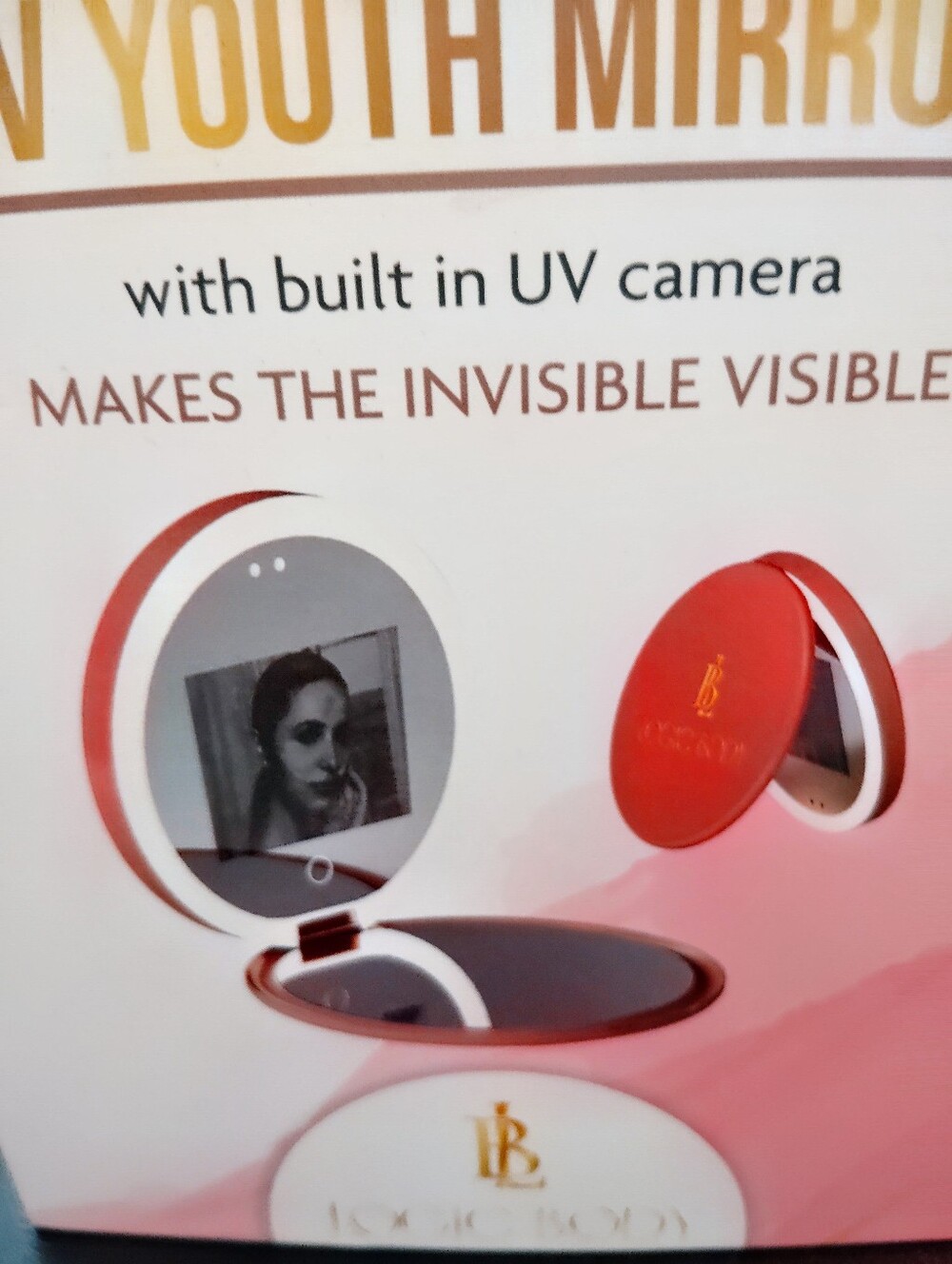 Luxury Pink Compact Mirror with Built-In UV Camera